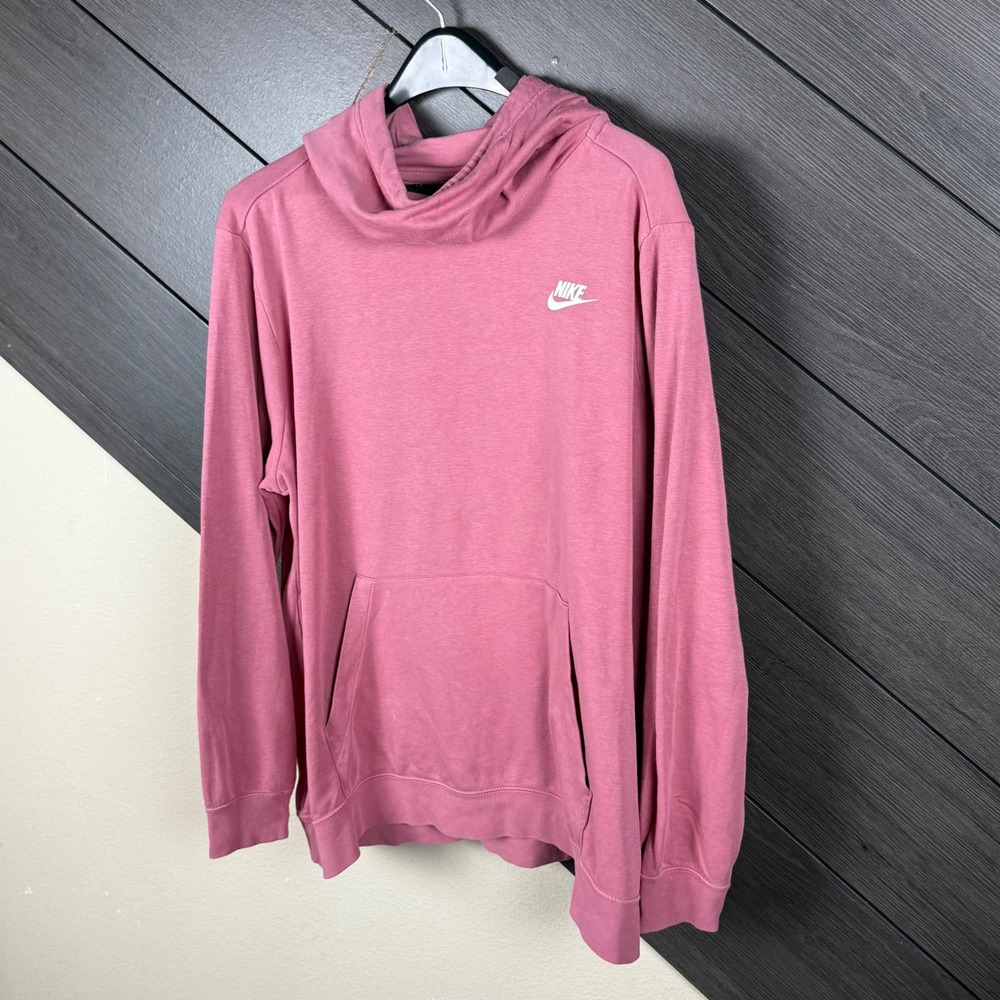 Nike Women's 1X Cowl Neck Hoodie Pink Oversized Lightweight Swoosh Pullover - Picture 2 of 5